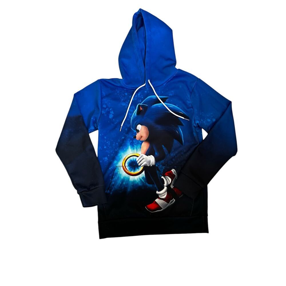 Sonic the Hedgehog Hoodie, Long Sleeve, Lightweight, Black & Blue, Boys Small,